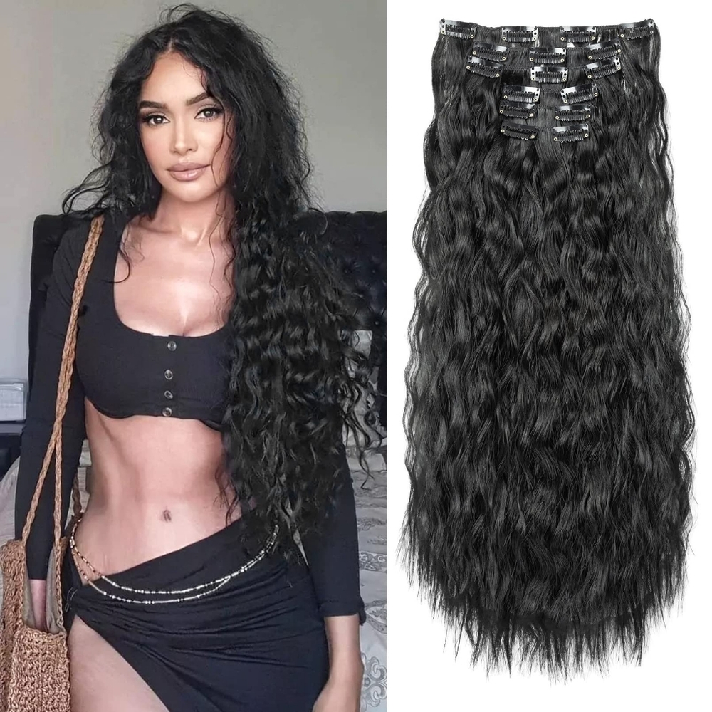 Clip In Hair Extensions,6PCS Hair Extensions Long Mermaid Waves‎ Wavy Synthetic